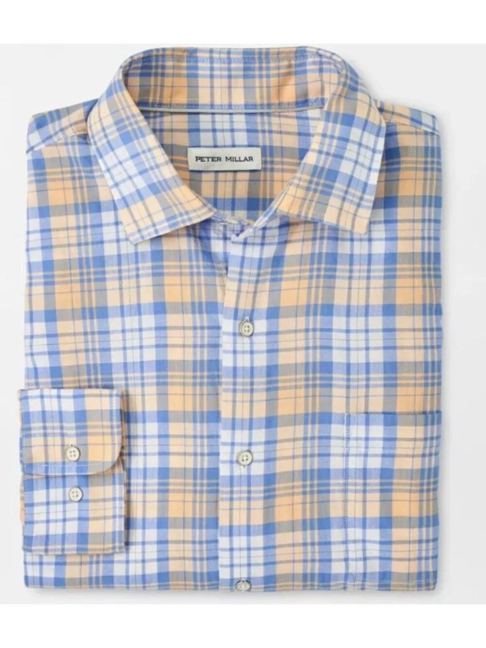 Peter Millar Crown Mens S Macaw Cotton Long Sleeve Button Up Shirt Blue Untuck